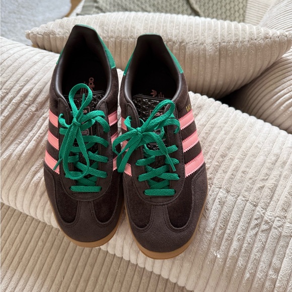 Adidas Gazelle Brown Sneakers with Pink and Green Accents - Picture 2 of 7
